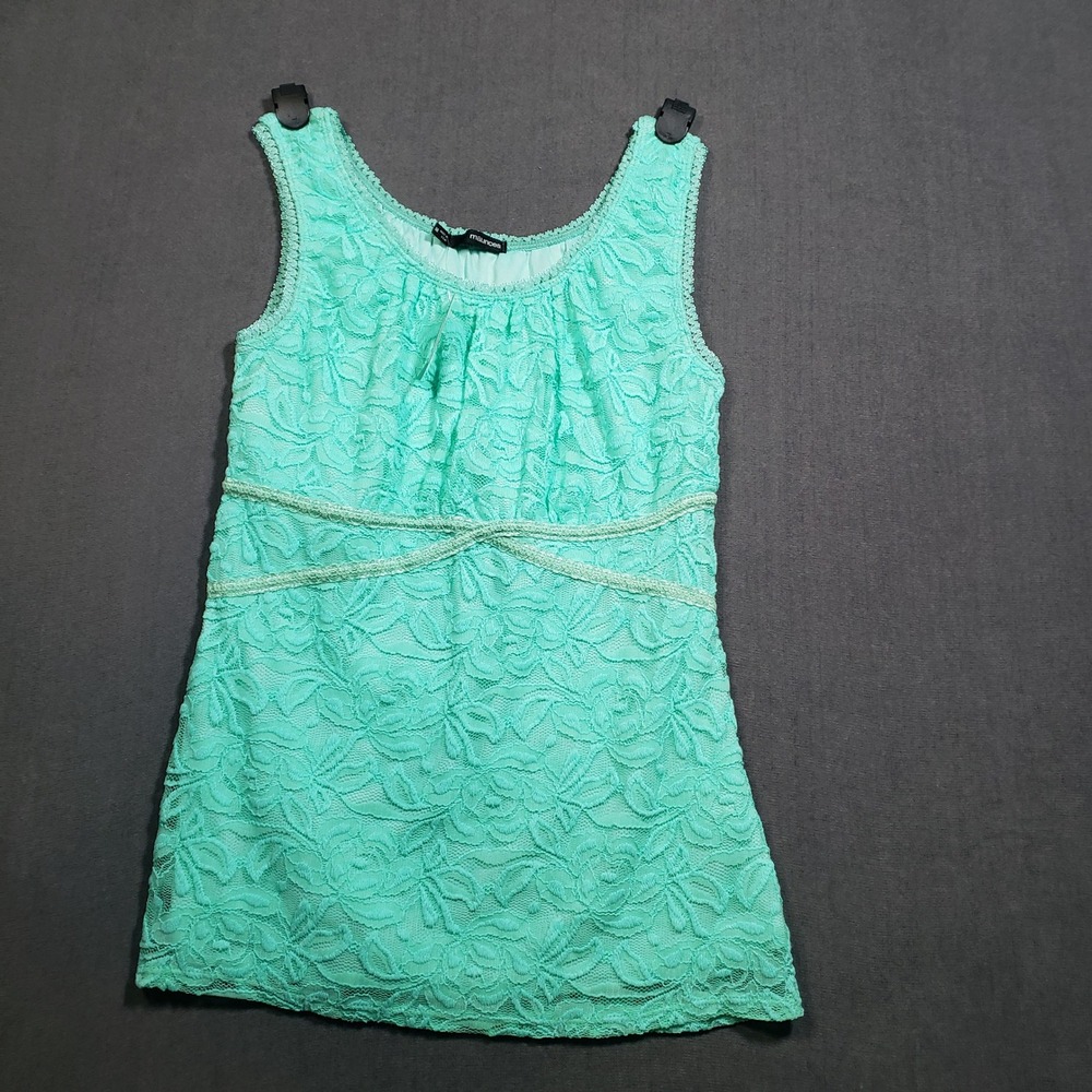 Maurices Lace Tank Top Womens Medium Mint Green Empire Waist Scoop Neck
